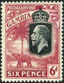 Gambia 1922 Definitives - King George V, Palm Tree and Elephant 6p.jpg