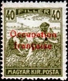 French Occupation of Hungary (ARAD) 1919 Definitive Stamps of Hungary - Overprinted "Occupation française" 40f.jpg