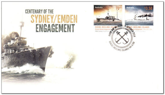 Cocos (Keeling) Islands 2014 Centenary of the Sydney - Emden Engagement - HMAS Sydney fdc.jpg