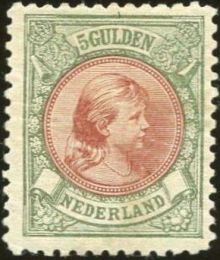 Netherlands 1891 - 1896 Definitives - Queen Wilhelmina - Long Hair 5G.jpg