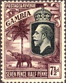 Gambia 1922 Definitives - King George V, Palm Tree and Elephant 7½p.jpg