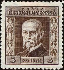 Czechoslovakia 1925 Definitives - President Masaryk 3k.jpg