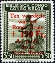Belgian Congo 1944 Red Cross - Surcharges 100F on 3F50.jpg